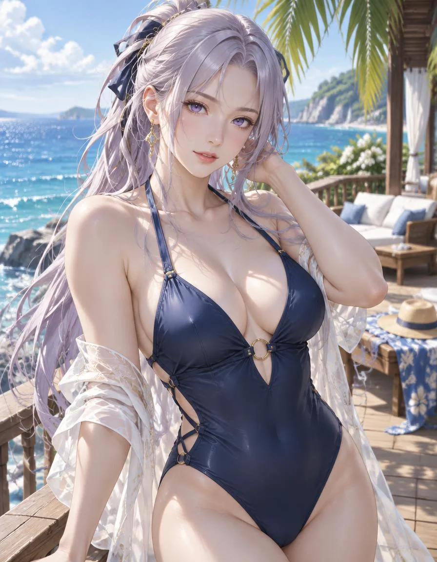 Anime portrait of Selene by the sea
